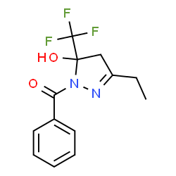 ChemSpider 2D Image | (3-Ethyl-5-hydroxy-5-trifluoromethyl-4,5-dihydro-pyrazol-1-yl)-phenyl-methanone | C13H13F3N2O2