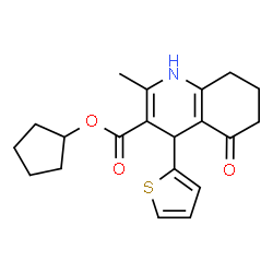 ChemSpider 2D Image | Cyclopentyl 2-methyl-5-oxo-4-(2-thienyl)-1,4,5,6,7,8-hexahydro-3-quinolinecarboxylate | C20H23NO3S