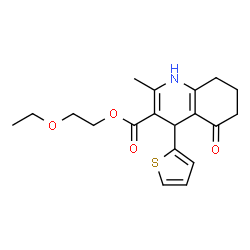 ChemSpider 2D Image | 2-Ethoxyethyl 2-methyl-5-oxo-4-(2-thienyl)-1,4,5,6,7,8-hexahydro-3-quinolinecarboxylate | C19H23NO4S