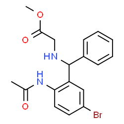 ChemSpider 2D Image | Methyl N-[(2-acetamido-5-bromophenyl)(phenyl)methyl]glycinate | C18H19BrN2O3
