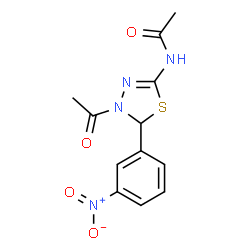 ChemSpider 2D Image | N-[4-Acetyl-5-(3-nitrophenyl)-4,5-dihydro-1,3,4-thiadiazol-2-yl]acetamide | C12H12N4O4S