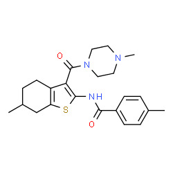 ChemSpider 2D Image | 4-Methyl-N-{6-methyl-3-[(4-methyl-1-piperazinyl)carbonyl]-4,5,6,7-tetrahydro-1-benzothiophen-2-yl}benzamide | C23H29N3O2S