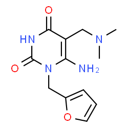 ChemSpider 2D Image | 6-Amino-5-[(dimethylamino)methyl]-1-(2-furylmethyl)-2,4(1H,3H)-pyrimidinedione | C12H16N4O3