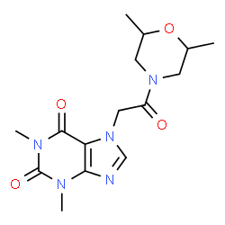 ChemSpider 2D Image | 7-[2-(2,6-Dimethyl-4-morpholinyl)-2-oxoethyl]-1,3-dimethyl-3,7-dihydro-1H-purine-2,6-dione | C15H21N5O4