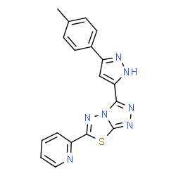 ChemSpider 2D Image | 3-[3-(4-Methylphenyl)-1H-pyrazol-5-yl]-6-(2-pyridinyl)[1,2,4]triazolo[3,4-b][1,3,4]thiadiazole | C18H13N7S