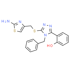 ChemSpider 2D Image | 2-(5-{[(2-Amino-1,3-thiazol-4-yl)methyl]sulfanyl}-4-benzyl-4H-1,2,4-triazol-3-yl)phenol | C19H17N5OS2