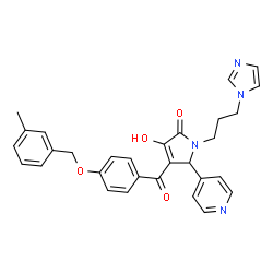 ChemSpider 2D Image | 3-Hydroxy-1-[3-(1H-imidazol-1-yl)propyl]-4-{4-[(3-methylbenzyl)oxy]benzoyl}-5-(4-pyridinyl)-1,5-dihydro-2H-pyrrol-2-one | C30H28N4O4