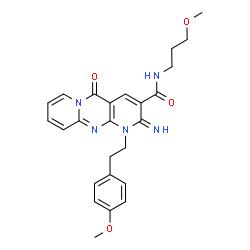 ChemSpider 2D Image | 2-Imino-1-[2-(4-methoxyphenyl)ethyl]-N-(3-methoxypropyl)-5-oxo-1,5-dihydro-2H-dipyrido[1,2-a:2',3'-d]pyrimidine-3-carboxamide | C25H27N5O4