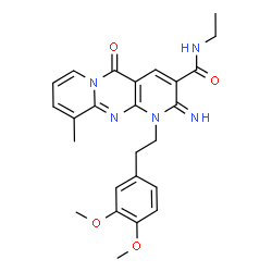 ChemSpider 2D Image | 1-[2-(3,4-Dimethoxyphenyl)ethyl]-N-ethyl-2-imino-10-methyl-5-oxo-1,5-dihydro-2H-dipyrido[1,2-a:2',3'-d]pyrimidine-3-carboxamide | C25H27N5O4