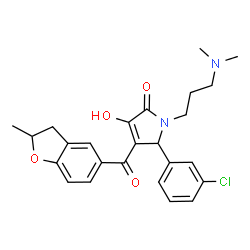 ChemSpider 2D Image | 5-(3-Chlorophenyl)-1-[3-(dimethylamino)propyl]-3-hydroxy-4-[(2-methyl-2,3-dihydro-1-benzofuran-5-yl)carbonyl]-1,5-dihydro-2H-pyrrol-2-one | C25H27ClN2O4
