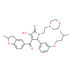 ChemSpider 2D Image | 3-Hydroxy-5-[3-(3-methylbutoxy)phenyl]-4-[(2-methyl-2,3-dihydro-1-benzofuran-5-yl)carbonyl]-1-[2-(4-morpholinyl)ethyl]-1,5-dihydro-2H-pyrrol-2-one | C31H38N2O6
