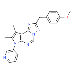 ChemSpider 2D Image | 2-(4-Methoxybenzyl)-8,9-dimethyl-7-(3-pyridinyl)-7H-pyrrolo[3,2-e][1,2,4]triazolo[1,5-c]pyrimidine | C22H20N6O