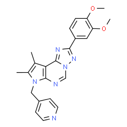ChemSpider 2D Image | 2-(3,4-Dimethoxyphenyl)-8,9-dimethyl-7-(4-pyridinylmethyl)-7H-pyrrolo[3,2-e][1,2,4]triazolo[1,5-c]pyrimidine | C23H22N6O2