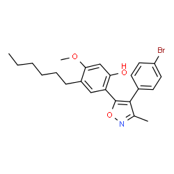 ChemSpider 2D Image | 2-[4-(4-Bromophenyl)-3-methyl-1,2-oxazol-5-yl]-4-hexyl-5-methoxyphenol | C23H26BrNO3