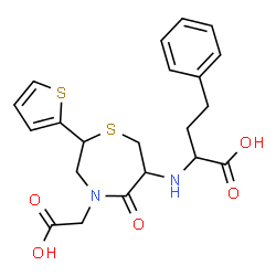 ChemSpider 2D Image | 2-{[4-(Carboxymethyl)-5-oxo-2-(2-thienyl)-1,4-thiazepan-6-yl]amino}-4-phenylbutanoic acid | C21H24N2O5S2