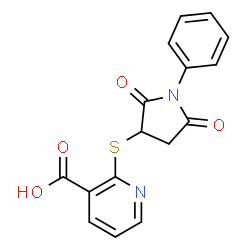 ChemSpider 2D Image | 2-[(2,5-Dioxo-1-phenyl-3-pyrrolidinyl)sulfanyl]nicotinic acid | C16H12N2O4S