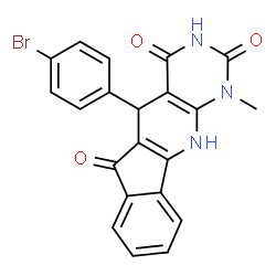 ChemSpider 2D Image | 5-(4-Bromophenyl)-1-methyl-5,11-dihydro-1H-indeno[2',1':5,6]pyrido[2,3-d]pyrimidine-2,4,6(3H)-trione | C21H14BrN3O3