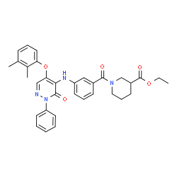 ChemSpider 2D Image | Ethyl 1-(3-{[5-(2,3-dimethylphenoxy)-3-oxo-2-phenyl-2,3-dihydro-4-pyridazinyl]amino}benzoyl)-3-piperidinecarboxylate | C33H34N4O5
