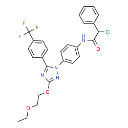 ChemSpider 2D Image | 2-Chloro-N-(4-{3-(2-ethoxyethoxy)-5-[4-(trifluoromethyl)phenyl]-1H-1,2,4-triazol-1-yl}phenyl)-2-phenylacetamide | C27H24ClF3N4O3