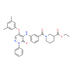 ChemSpider 2D Image | Ethyl 1-(3-{[5-(3,5-dimethylphenoxy)-3-oxo-2-phenyl-2,3-dihydro-4-pyridazinyl]amino}benzoyl)-3-piperidinecarboxylate | C33H34N4O5