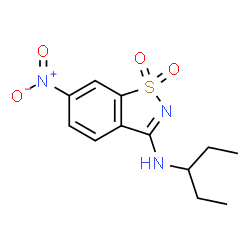 ChemSpider 2D Image | 6-Nitro-N-(3-pentanyl)-1,2-benzothiazol-3-amine 1,1-dioxide | C12H15N3O4S