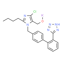 ChemSpider 2D Image | Potassium (2-butyl-4-chloro-1-{[2'-(1H-tetrazol-5-yl)-4-biphenylyl]methyl}-1H-imidazol-5-yl)methanolate | C22H22ClKN6O
