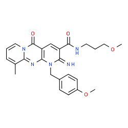 ChemSpider 2D Image | 2-Imino-1-(4-methoxybenzyl)-N-(3-methoxypropyl)-10-methyl-5-oxo-1,5-dihydro-2H-dipyrido[1,2-a:2',3'-d]pyrimidine-3-carboxamide | C25H27N5O4