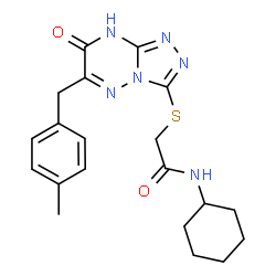 ChemSpider 2D Image | N-Cyclohexyl-2-{[6-(4-methylbenzyl)-7-oxo-1,7-dihydro[1,2,4]triazolo[4,3-b][1,2,4]triazin-3-yl]sulfanyl}acetamide | C20H24N6O2S