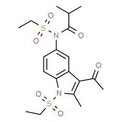 ChemSpider 2D Image | N-[3-Acetyl-1-(ethylsulfonyl)-2-methyl-1H-indol-5-yl]-N-(ethylsulfonyl)-2-methylpropanamide | C19H26N2O6S2