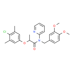 ChemSpider 2D Image | 2-(4-Chloro-3,5-dimethylphenoxy)-N-(3,4-dimethoxybenzyl)-N-(2-pyridinyl)propanamide | C25H27ClN2O4