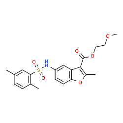 ChemSpider 2D Image | 2-Methoxyethyl 5-{[(2,5-dimethylphenyl)sulfonyl]amino}-2-methyl-1-benzofuran-3-carboxylate | C21H23NO6S