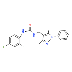 ChemSpider 2D Image | 1-(2,4-Difluorophenyl)-3-[(3,5-dimethyl-1-phenyl-1H-pyrazol-4-yl)methyl]urea | C19H18F2N4O