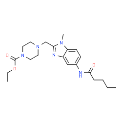 ChemSpider 2D Image | Ethyl 4-{[1-methyl-5-(pentanoylamino)-1H-benzimidazol-2-yl]methyl}-1-piperazinecarboxylate | C21H31N5O3