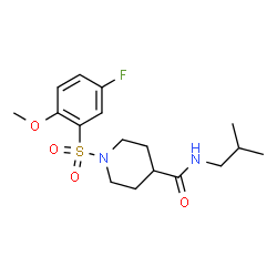 ChemSpider 2D Image | 1-[(5-Fluoro-2-methoxyphenyl)sulfonyl]-N-isobutyl-4-piperidinecarboxamide | C17H25FN2O4S