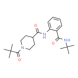 ChemSpider 2D Image | 1-(2,2-Dimethylpropanoyl)-N-{2-[(2-methyl-2-propanyl)carbamoyl]phenyl}-4-piperidinecarboxamide | C22H33N3O3