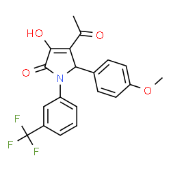 ChemSpider 2D Image | 4-Acetyl-3-hydroxy-5-(4-methoxyphenyl)-1-[3-(trifluoromethyl)phenyl]-1,5-dihydro-2H-pyrrol-2-one | C20H16F3NO4