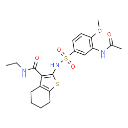 ChemSpider 2D Image | 2-{[(3-Acetamido-4-methoxyphenyl)sulfonyl]amino}-N-ethyl-4,5,6,7-tetrahydro-1-benzothiophene-3-carboxamide | C20H25N3O5S2