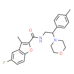 ChemSpider 2D Image | 5-Fluoro-3-methyl-N-[2-(4-methylphenyl)-2-(4-morpholinyl)ethyl]-1-benzofuran-2-carboxamide | C23H25FN2O3