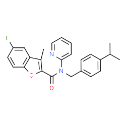 ChemSpider 2D Image | 5-Fluoro-N-(4-isopropylbenzyl)-3-methyl-N-(2-pyridinyl)-1-benzofuran-2-carboxamide | C25H23FN2O2