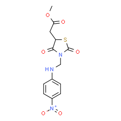 ChemSpider 2D Image | Methyl (3-{[(4-nitrophenyl)amino]methyl}-2,4-dioxo-1,3-thiazolidin-5-yl)acetate | C13H13N3O6S