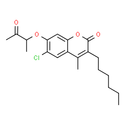 ChemSpider 2D Image | 6-Chloro-3-hexyl-4-methyl-7-[(3-oxo-2-butanyl)oxy]-2H-chromen-2-one | C20H25ClO4