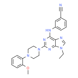 ChemSpider 2D Image | 3-[[9-ethyl-2-[4-(2-methoxyphenyl)piperazin-1-yl]purin-6-yl]amino]benzonitrile | C25H26N8O