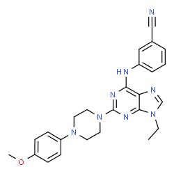 ChemSpider 2D Image | 3-[[9-ethyl-2-[4-(4-methoxyphenyl)piperazin-1-yl]purin-6-yl]amino]benzonitrile | C25H26N8O