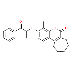 ChemSpider 2D Image | 4-Methyl-3-[(1-oxo-1-phenyl-2-propanyl)oxy]-8,9,10,11-tetrahydrocyclohepta[c]chromen-6(7H)-one | C24H24O4