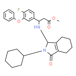 ChemSpider 2D Image | Methyl 3-[(2-cyclohexyl-3-oxo-2,3,4,5,6,7-hexahydro-1H-isoindol-1-yl)amino]-3-(4-fluoro-3-phenoxyphenyl)propanoate | C30H35FN2O4