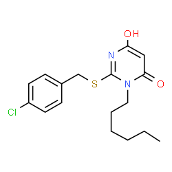 ChemSpider 2D Image | 2-[(4-Chlorobenzyl)sulfanyl]-3-hexyl-6-hydroxy-4(3H)-pyrimidinone | C17H21ClN2O2S