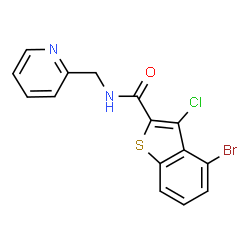 ChemSpider 2D Image | 4-Bromo-3-chloro-N-(2-pyridinylmethyl)-1-benzothiophene-2-carboxamide | C15H10BrClN2OS