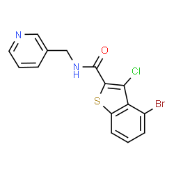 ChemSpider 2D Image | 4-Bromo-3-chloro-N-(3-pyridinylmethyl)-1-benzothiophene-2-carboxamide | C15H10BrClN2OS