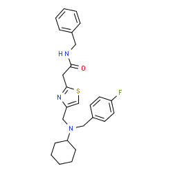 ChemSpider 2D Image | N-Benzyl-2-(4-{[cyclohexyl(4-fluorobenzyl)amino]methyl}-1,3-thiazol-2-yl)acetamide | C26H30FN3OS