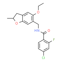 ChemSpider 2D Image | 4-Chloro-N-[(5-ethoxy-2-methyl-2,3-dihydro-1-benzofuran-6-yl)methyl]-2-fluorobenzamide | C19H19ClFNO3